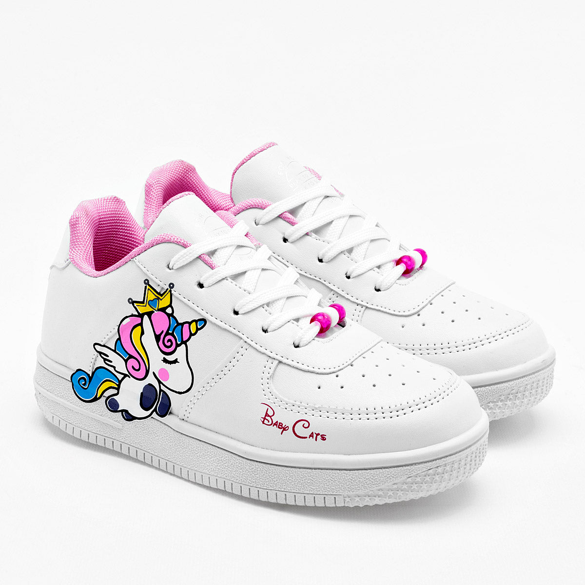 Tenis urbano para niña con unicornio marca Baby Cats Blanco cod. 100704