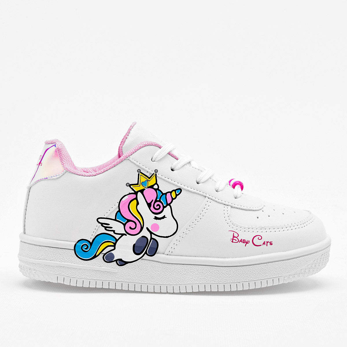 Tenis urbano para niña con unicornio marca Baby Cats Blanco cod. 100704