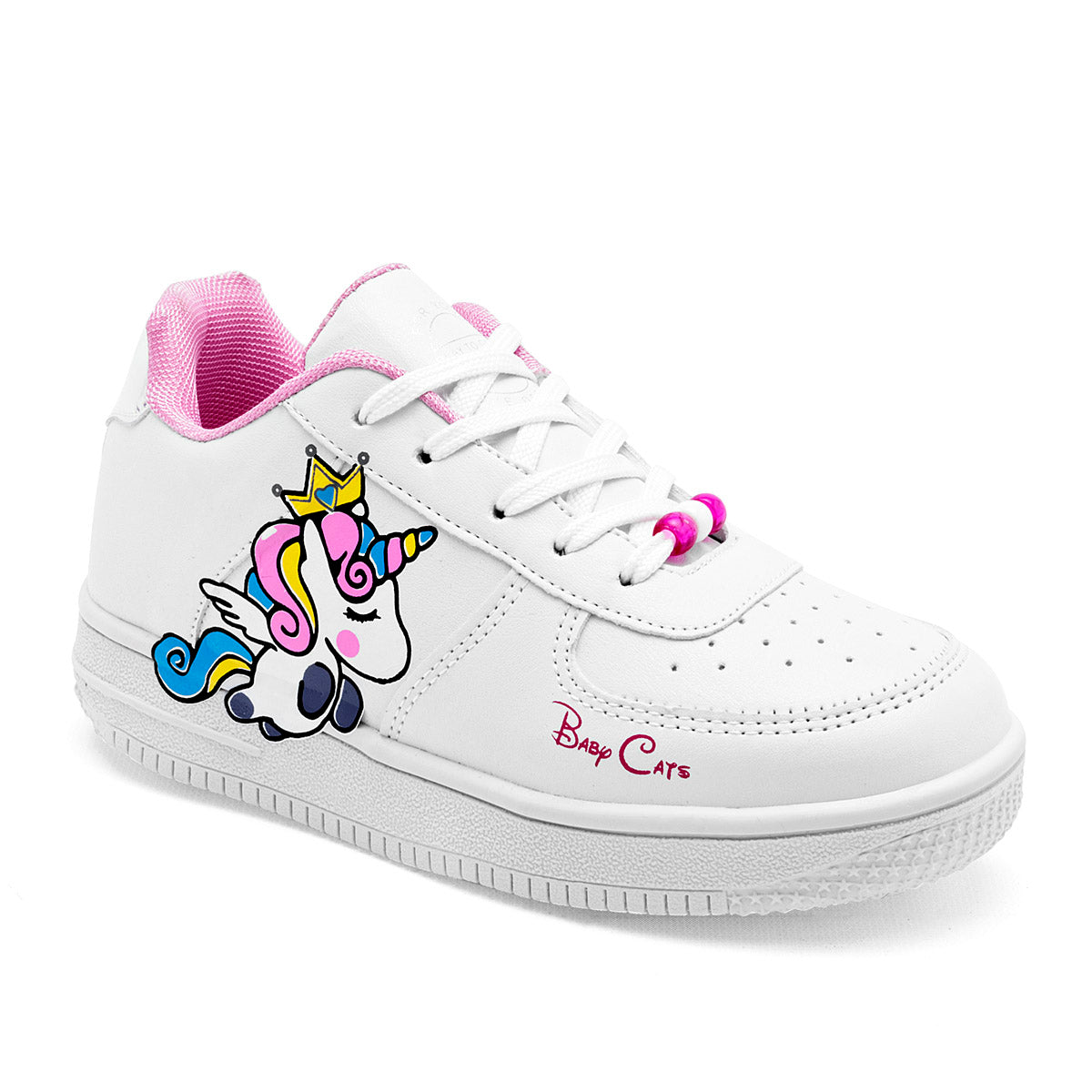 Tenis urbano para niña con unicornio marca Baby Cats Blanco cod. 100704