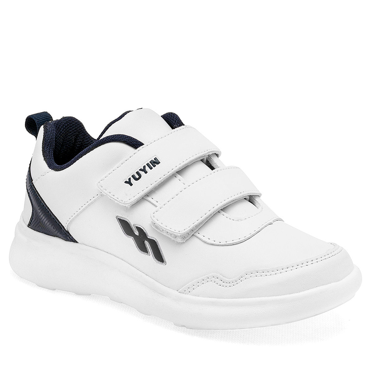 Tenis escolar para Niño de doble broche velcro marca Yuyin Blanco cod. 112940