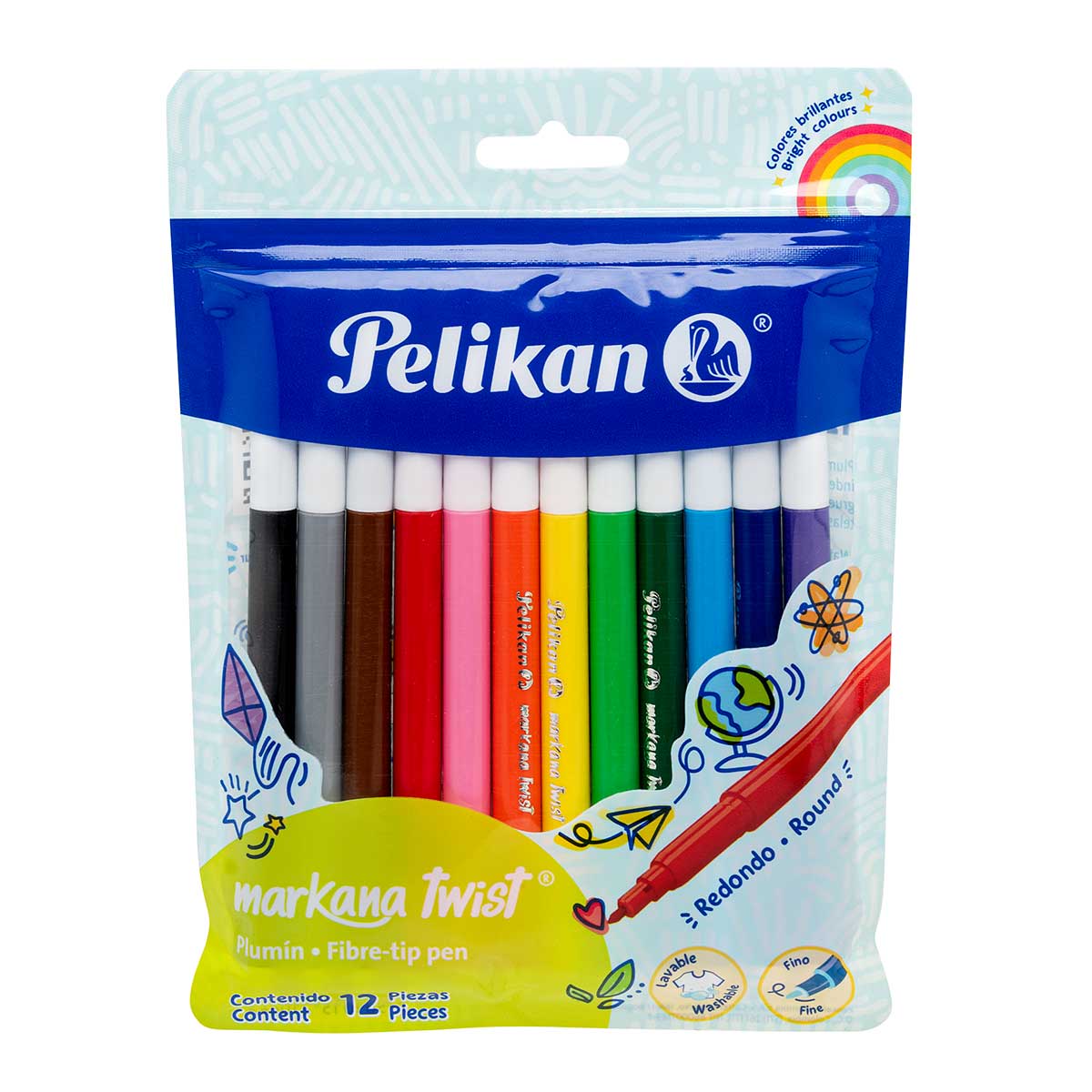 Pakar.com | Tienda online - Plumines Markana Twist Fiesta Redondos 12 Pz Pelikan