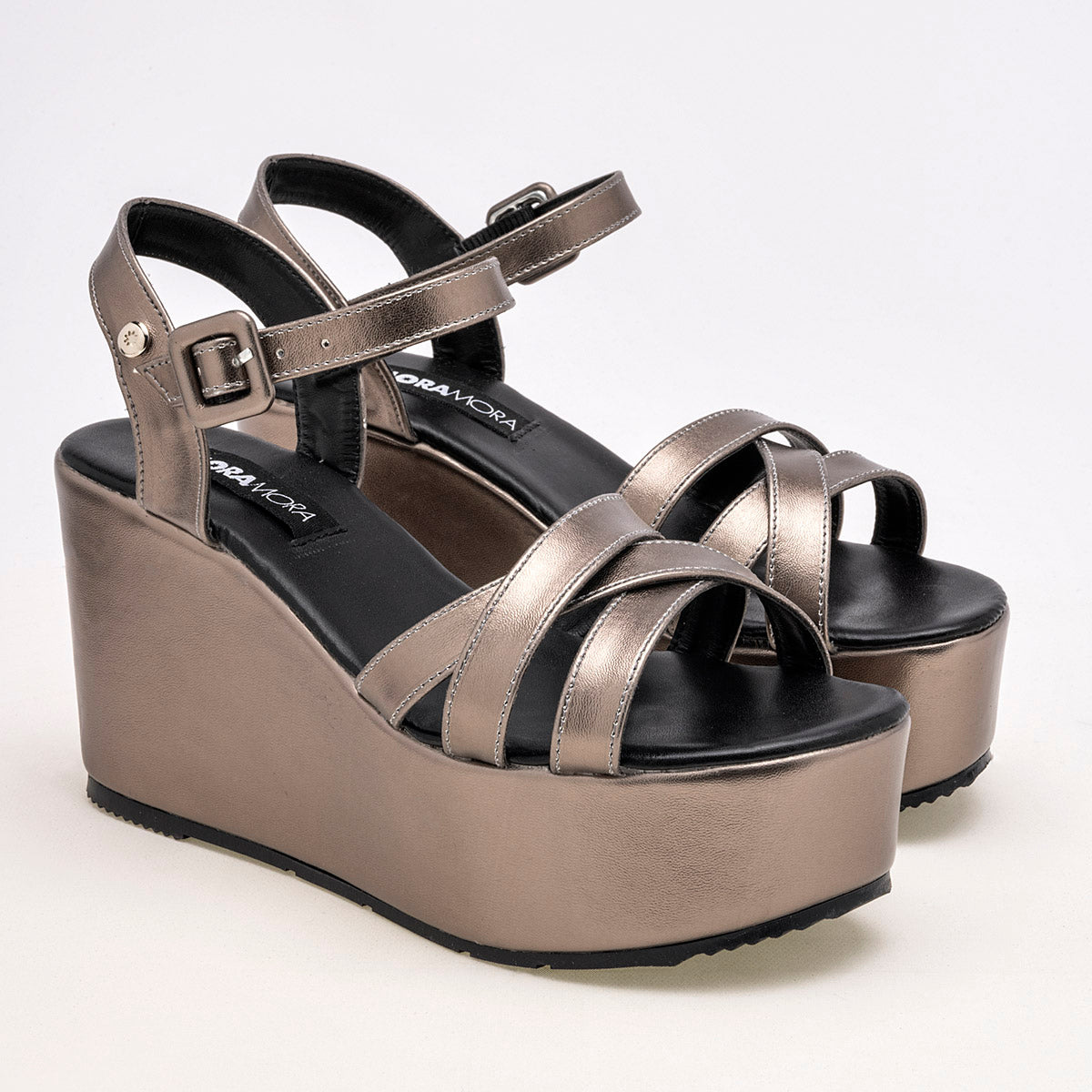 Sandalia con plataforma para mujer marca Moramora Gris cod. 121696