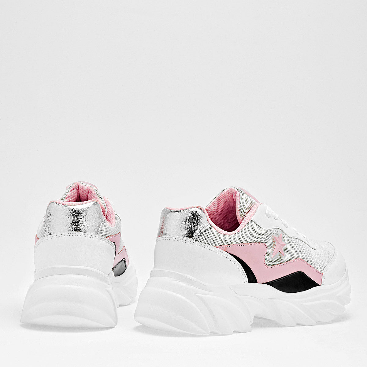 Tenis sneakers chunky para mujer marca Clasben Plata cod. 124939