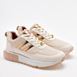 Tenis suela chunky para mujer marca Moramora Beige cod. 129221