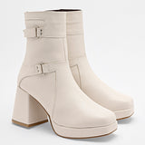 Bota caña corta para mujer marca Moramora Beige cod. 130017