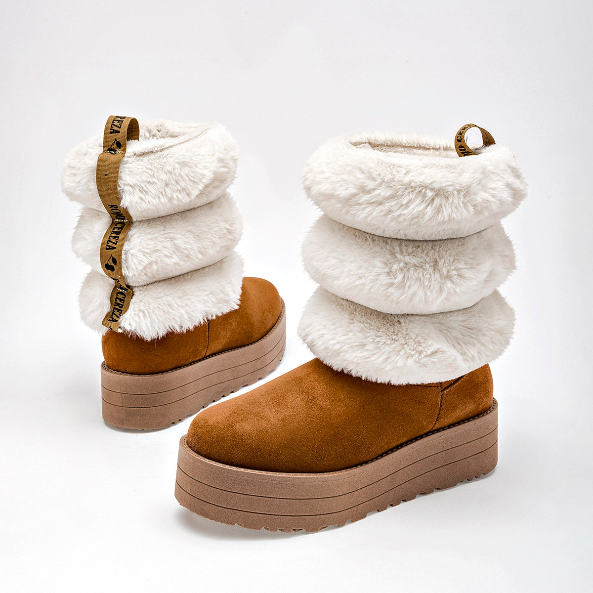 Rojo Cereza Bota con peluche para mujer