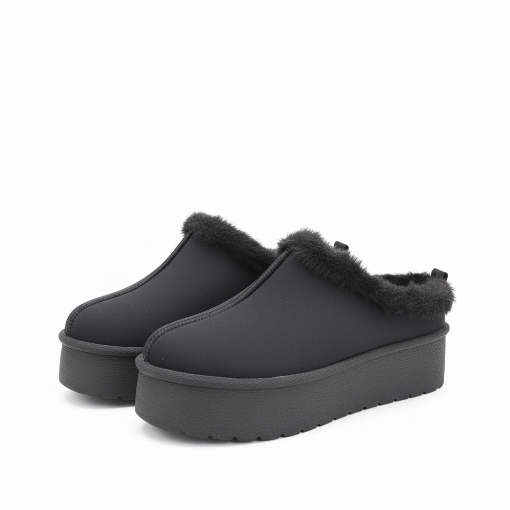 Zueco de plataforma con peluche marca Been Class negro 141982
