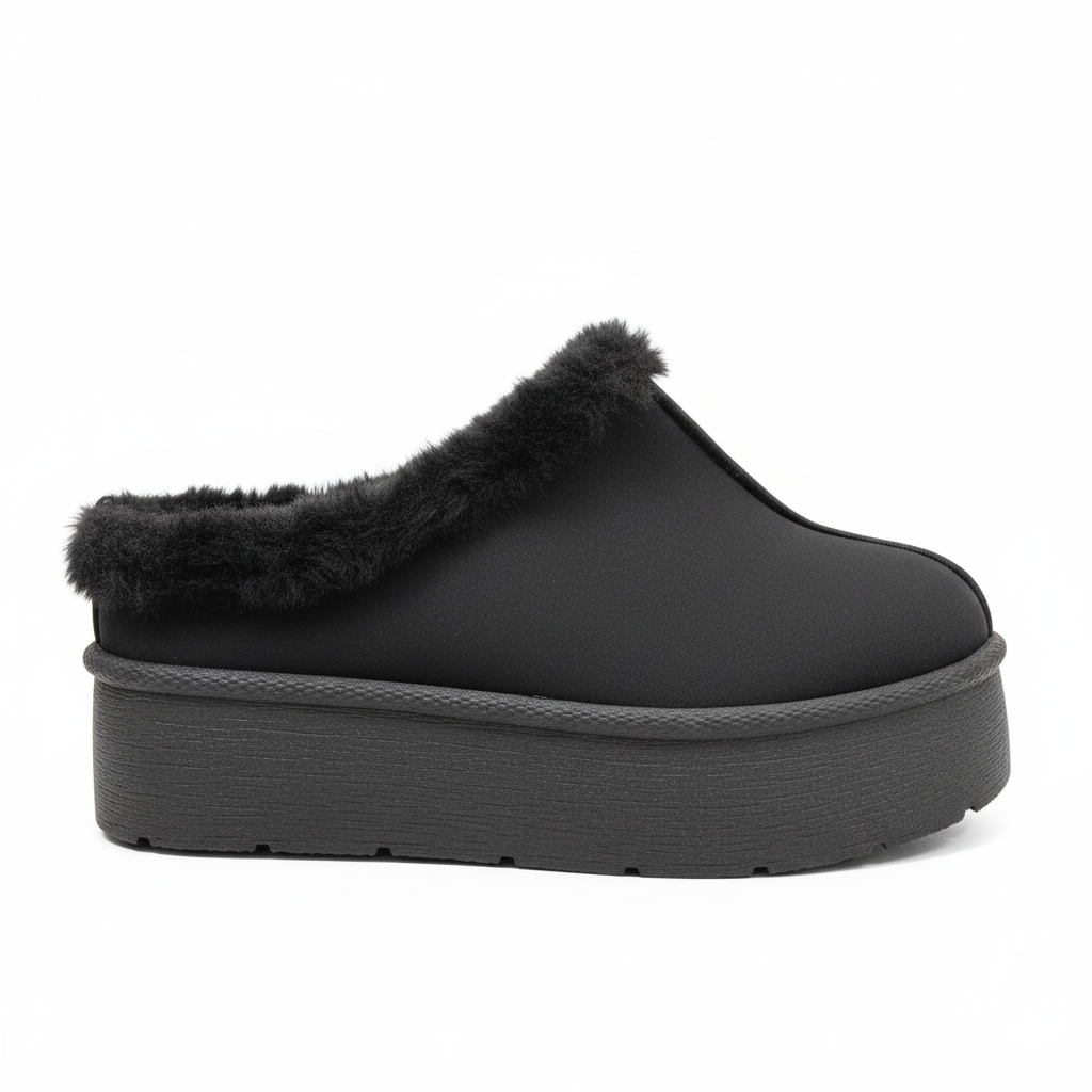 Zueco de plataforma con peluche marca Been Class negro 141982