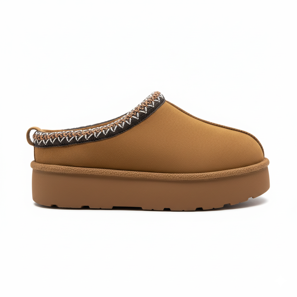 Zueco de plataforma con bordado marca dkch  color camel para mujer