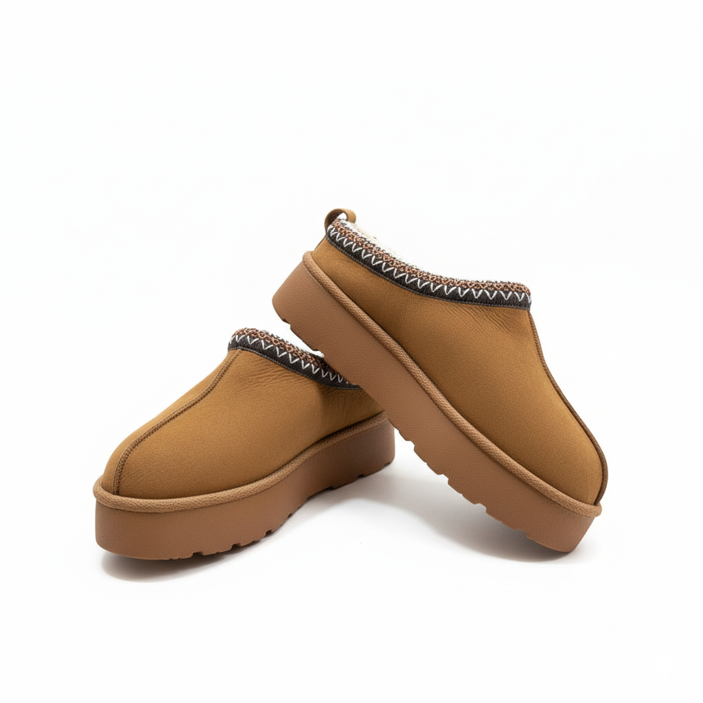 Zueco de plataforma con bordado marca dkch  color camel para mujer