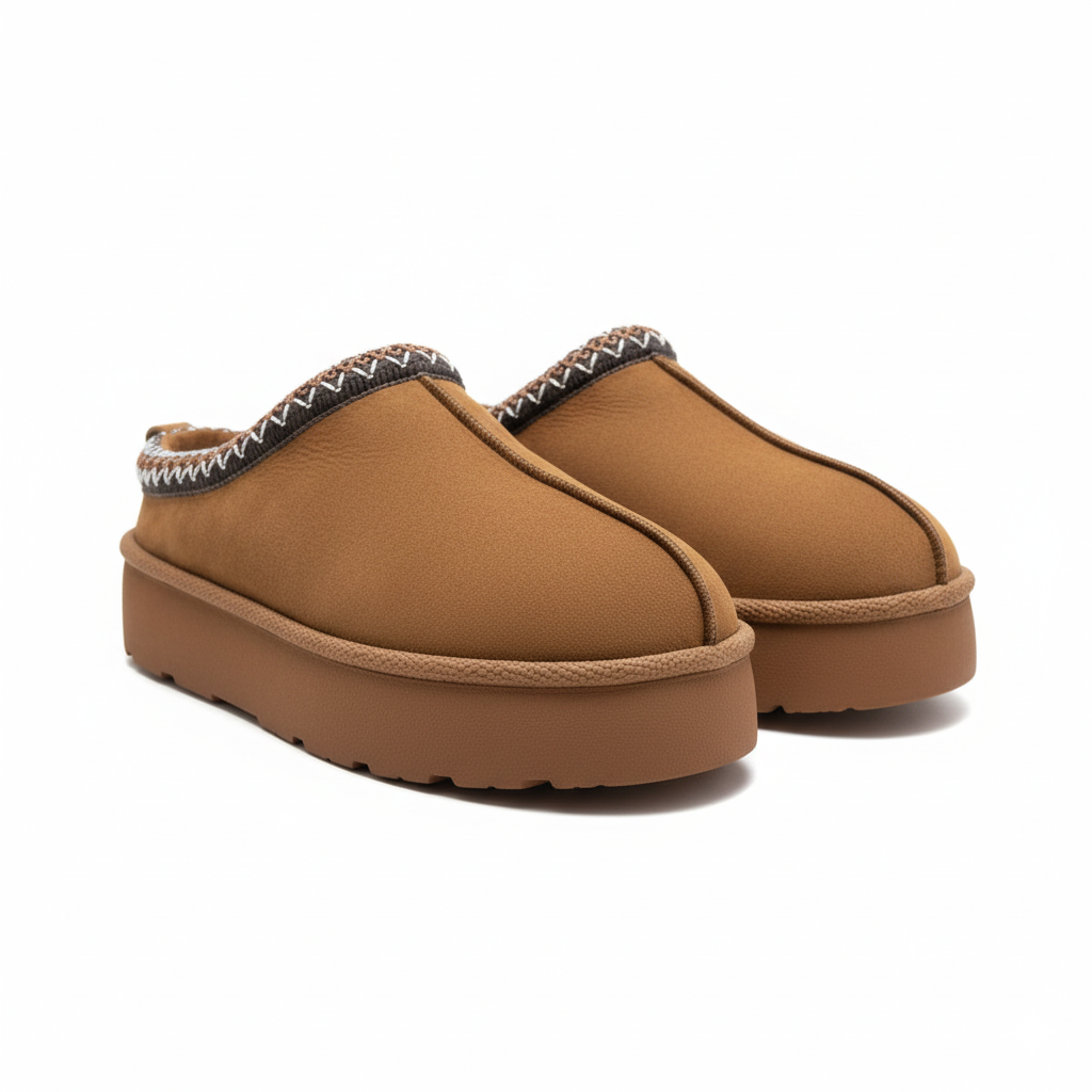 Zueco de plataforma con bordado marca dkch  color camel para mujer