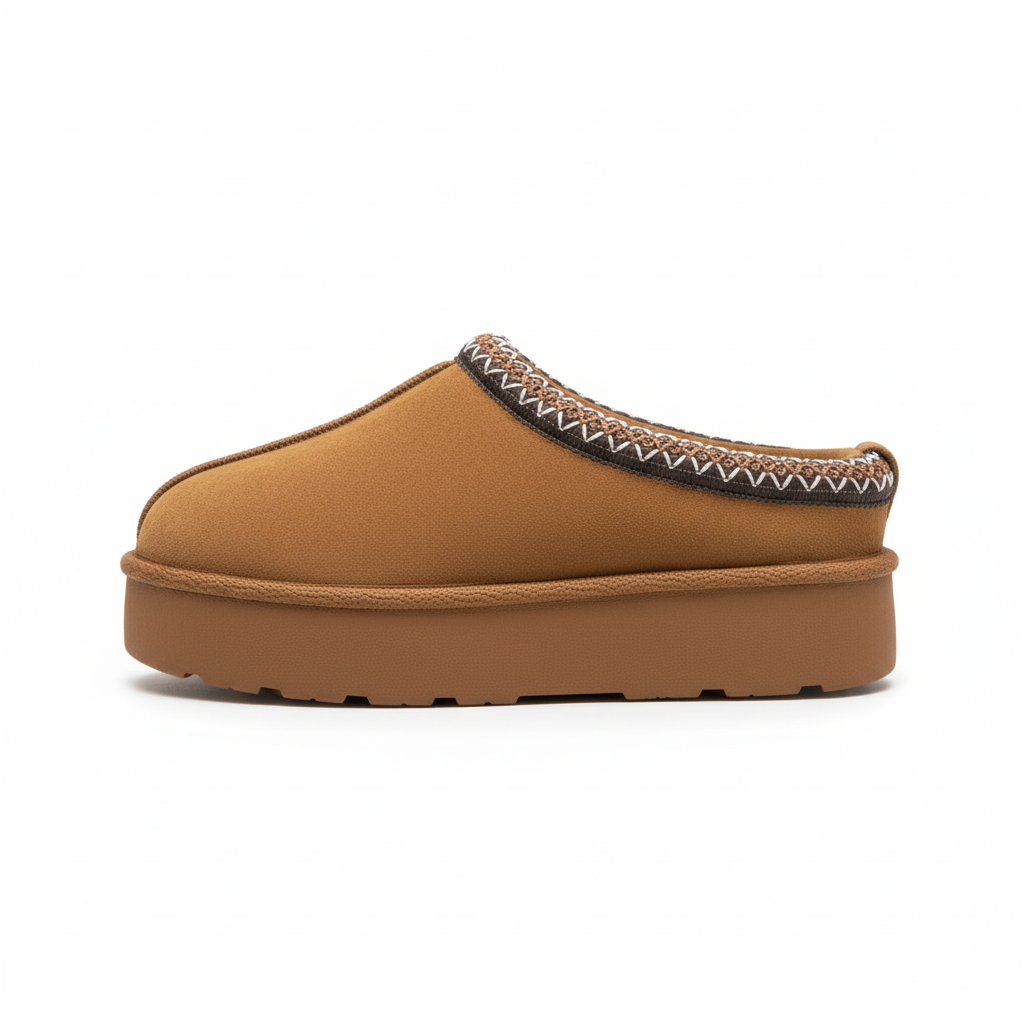 Zueco de plataforma con bordado marca dkch  color camel para mujer
