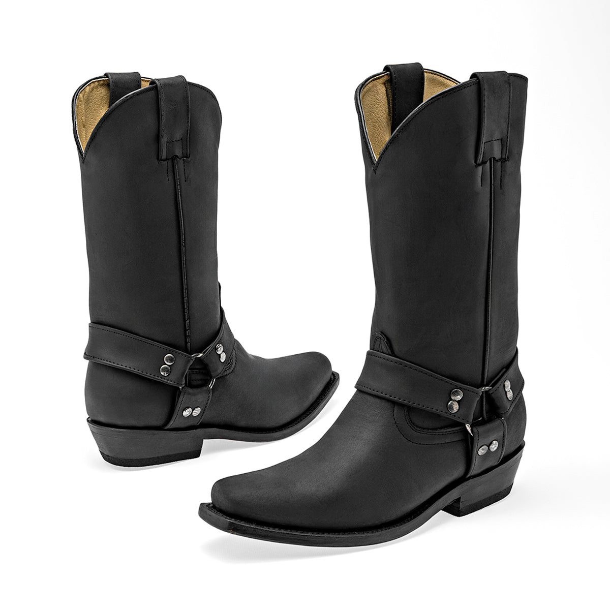 Andre V bota vaquera para hombre negra con arnés